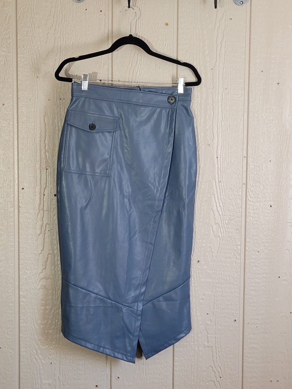 Fashion Nova Slate Blue Faux Leather Wrap Skirt